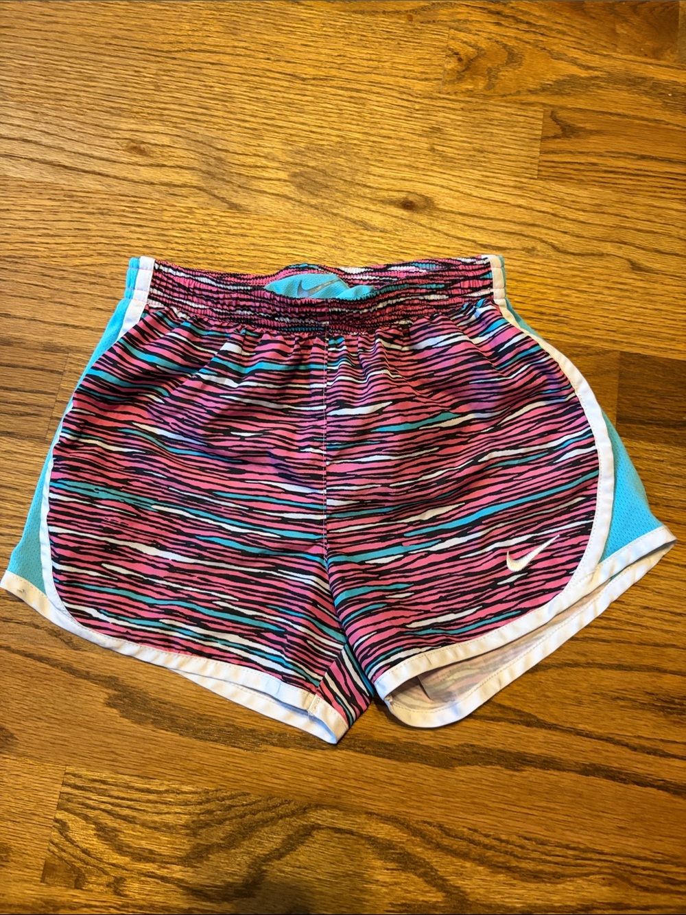Nike girls Pink, Blue & Black Striped Athletic Shorts